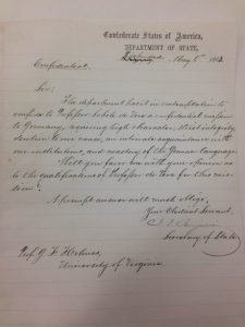 Letter from Secretary of State Judah P. Benjamin to Holmes, May 6, 1863 (Holmes Papers, Library of Congress).